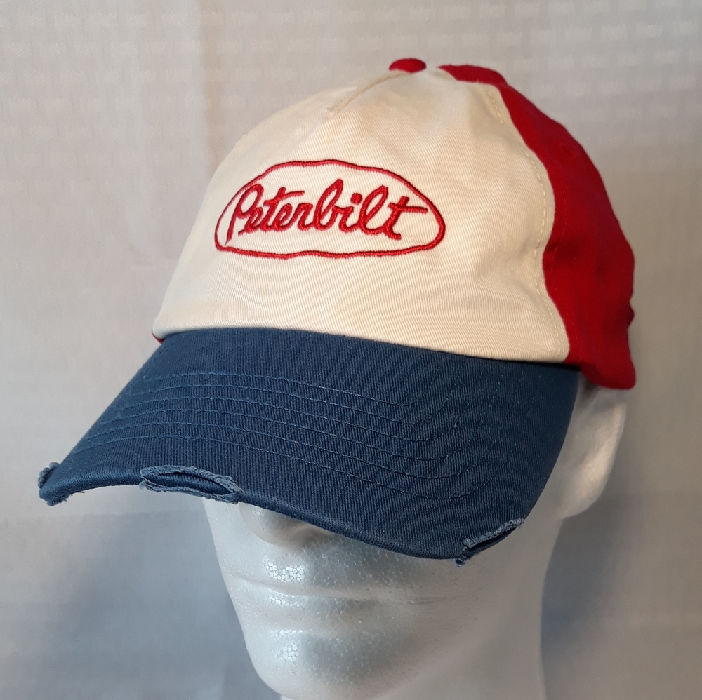 Peterbilt cap hat fitted Red White Blue distressed logo stitched EUC clean